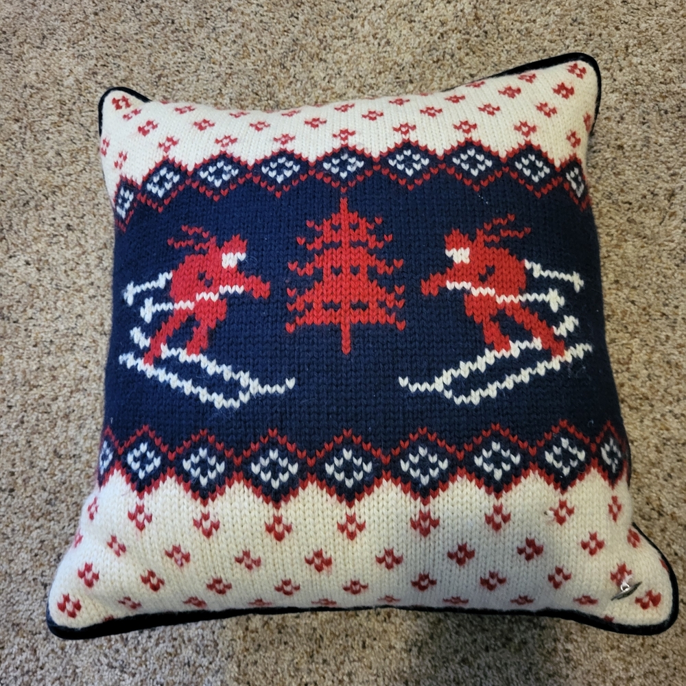 Festive Skiing Pattern Holiday Pillow